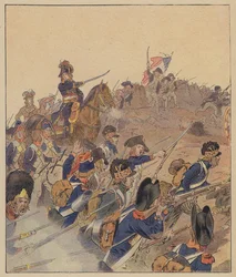 Soldaten der französischen Revolutionsarmee auf dem Schlachtfeld